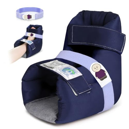 EZ Assitive Heel Protector Sleeves – Open Heel Design for Pressure Relief, Adjustable Straps, Soft & Breathable Fabric, Fits Both Feet (1pc) – Ideal for Bedridden, Elderly & Diabetic Care - color: Navy Blue