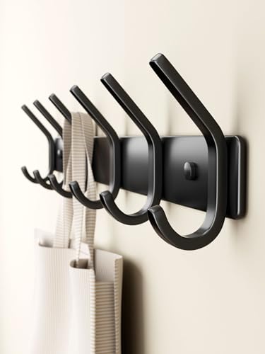Coat Rack Wall Mount Hooks - 15 Inch Black Metal 6-Hook Rack(1 Pack) - color: Black, size: 1 Pack