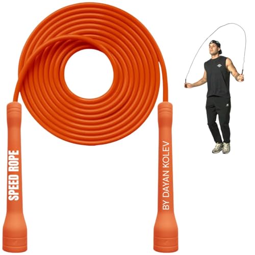 Speed Jump Rope by Dayan Kolev, 5mm PVC Skipping Rope, Great for Beginners and Advanced Athlets, Designed for Fitness, Cardio, Boxing & CrossFit, Adjustable length with Unbreakable Handles - color: Orange