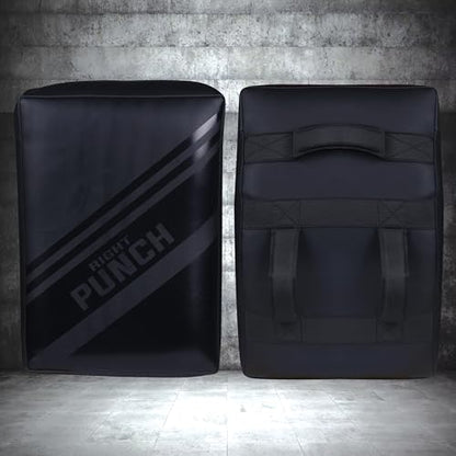 Kick Shield Muay Thai Kick Pads– Leather Thai Pads with Curved Shape for Martial Arts Training Thick Padding Coaching Gear for MMA, Boxing, Fitness Training & Fighting Sports - color: Black