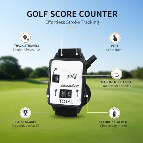 Manual Golf Stroke Counter, Mechanical Clicker Tally for Score Tracking, Durable PP Plastic with Bag Clip, Black