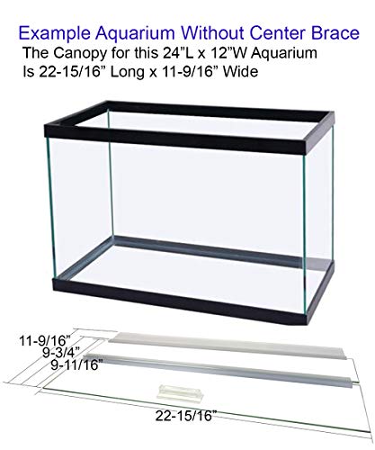 Glass Canopy for Aquariums with and Without Center Braces, 10 Gallon to 200 Gallon Aquariums (Tank Without Center Brace, 24" L x 12W)