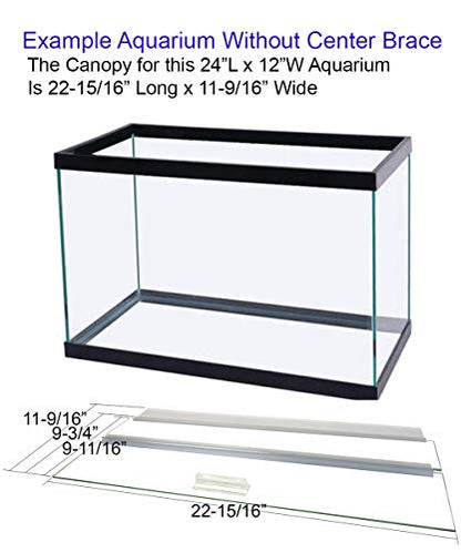 Glass Canopy for Aquariums with and Without Center Braces, 10 Gallon to 200 Gallon Aquariums (Tank Without Center Brace, 24" L x 12W)
