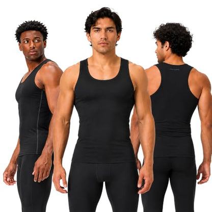 DEVOPS 3 Pack Men's Muscle Dry Fit Compression Tank Top Sleeveless Shirt - color: Black / Black / Black, size: Small