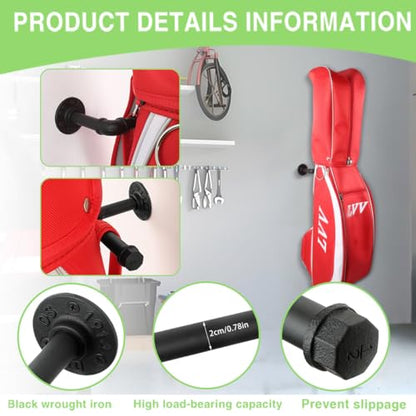 BiJun Wall Mount Golf Bag Storage Rack, Space Saving Garage Home Organizer