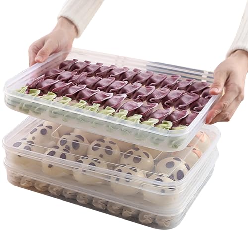 Food Storage Container 3Pcs Dumpling Container Box Food Grade Plastic Snack Stackable Cookie with Lid Transparent Microwave Fridge Safe Storage Containers for Kitchen