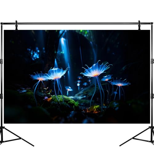Dreamy Forest Scene Aquarium Background Mysterious Translucent Blue Petals Fish Tank Background Enchanted Moss-Covered Cave Ground Terrarium Backgrounds Light Beams Glowing Flowers Backgrounds 48x24in