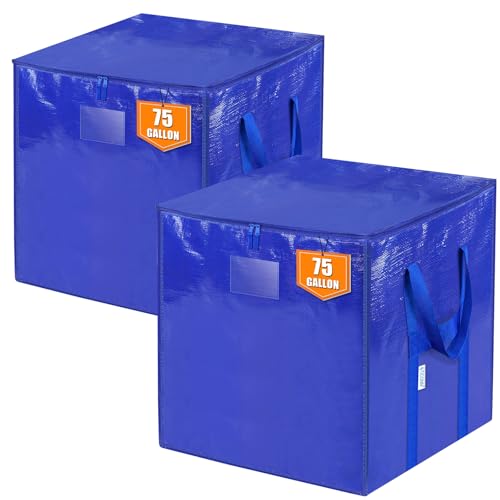 TICONN 2 Pack Extra Large Moving Bags with Zippers & Carrying Handles, Heavy-Duty Storage Tote Moving Boxes for Space Saving (2 PK, 75 Gallon) - color: Blue-75 Gallon, size: 2 Pack