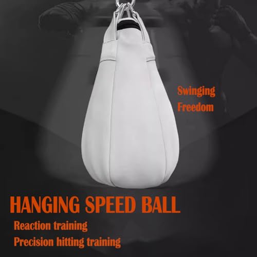 Speed Ball Punching Bag Leather, Folding Heavy Duty Boxing Punching Bag with Hanging Rope, Muay Thai Training Punch Dodge for Home Gym, Adult Boxing Training Equipment - color: White