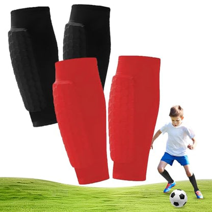 2 Pairs Soccer Shin Guards for Kids Youth Adult with Honeycomb Pads - color: Black+Red, size: Small