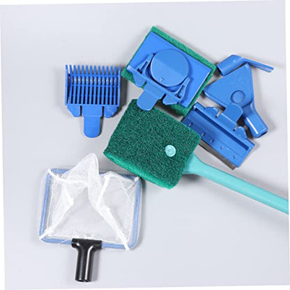 Aquarium Durable Fish Tank Tools Kit with Gravel Rake Scraper Plant Fork Sponge Brush Net for Easy Aquarium Maintenance Green