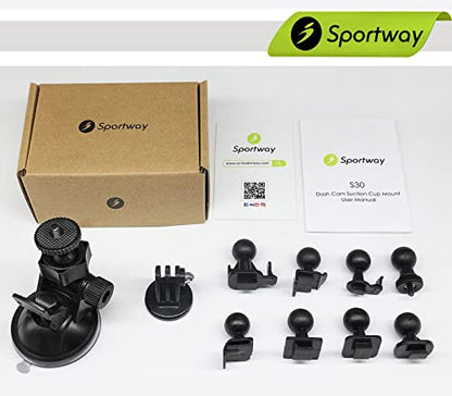 S30 Dash Cam Suction Mount (2nd Gen) with 10pcs Joints for REXING,Z-Edge,Old Shark,YI,KDLINKS,Falcon Zero,Transcend,Crosstour,VANTRUE,GoPro Hero and Most Other Dash Cameras DVR GPS