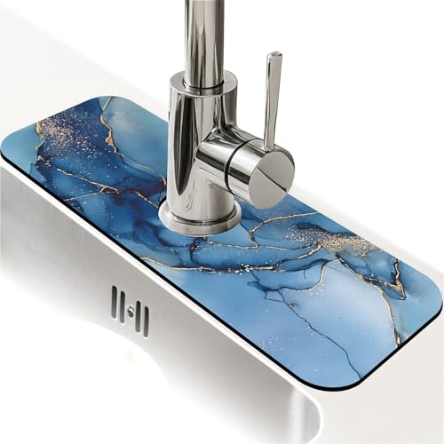 Kitchen Sink Splash Guard，Abstract blue watercolor-1 Faucet Mat Sink Gadgets-Super Absorbent Fast Drying Mat Drip Catcher for Kitchen, Bathroom,Sink Mat, Dish Drying Mat, Bathroom(15" X 5.5" ) - color: Abstract blue watercolor-1