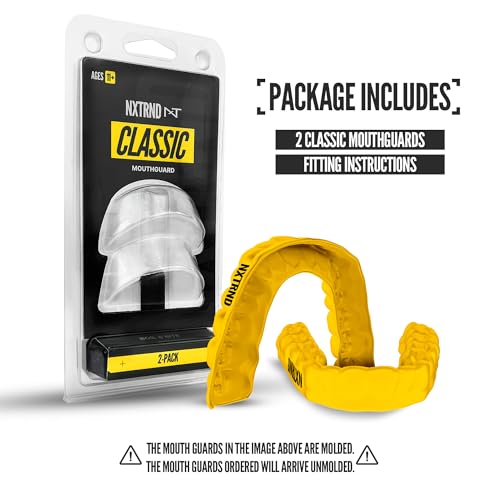 2 Pack Nxtrnd Classic Mouthguard, Custom Fit Sports Mouthpiece for Football, Boxing, MMA, Basketball, Hockey, Lacrosse, Youth & Adult (Yellow) - color: Yellow