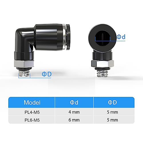 TAILONZ PNEUMATIC Male Elbow 4mm Tube OD x M5 Thread 90 Push to Connect Fittings PL4-M5 (Pack of 10) - size: 0.157'' OD M5