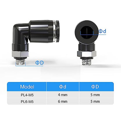 TAILONZ PNEUMATIC Male Elbow 4mm Tube OD x M5 Thread 90 Push to Connect Fittings PL4-M5 (Pack of 10) - size: 0.157'' OD M5