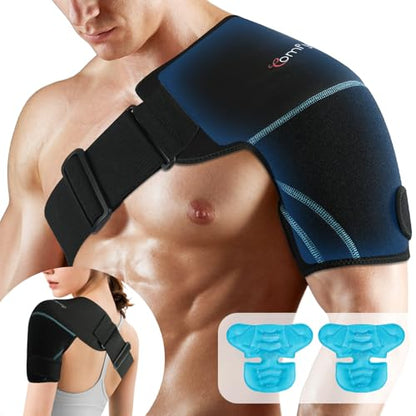 Comfytemp Shoulder Ice Pack Wrap, Shoulder Brace Rotator Cuff Cold Therapy - color: Black - 2 Gel Pack + 1 Brace