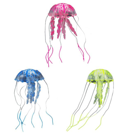 Jufamilee 3 Pcs Fish Tank Decorations - Jellyfish Aquarium Ornament, Fake Fish Plants, Silicone Ornaments - Thematic Aquarium Decor (Pink, Blue, Yellow)