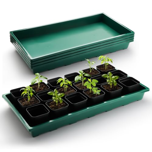 RooTrimmer 1020 Nursery Pots Trays 5 Pack, Plastic Flat Seed Starter Trays, Durable Seedling Potting Tray for Carrying and Holding Planting Pot (Green)