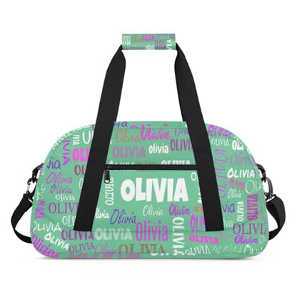 Custom Named Dance Ballet Bag Girls Travel Light Green Duffle Bag | Overnight Weekender Bags Sports Duffel Bag for Girls - color: Color14
