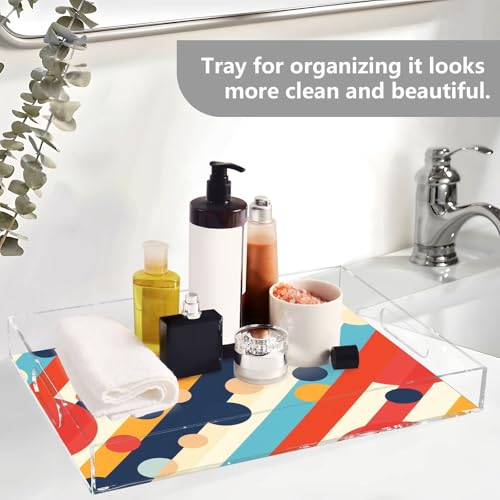 Acrylic Tray Clear Serving Vanity Ottoman Bathroom Coffee Table Countertop Organizer Raised Edge Spill Proof Multicolor Stripe Retro - color: Multicolor Stripe Retro