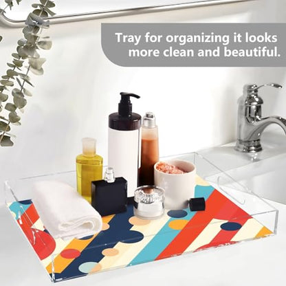 Acrylic Tray Clear Serving Vanity Ottoman Bathroom Coffee Table Countertop Organizer Raised Edge Spill Proof Multicolor Stripe Retro - color: Multicolor Stripe Retro