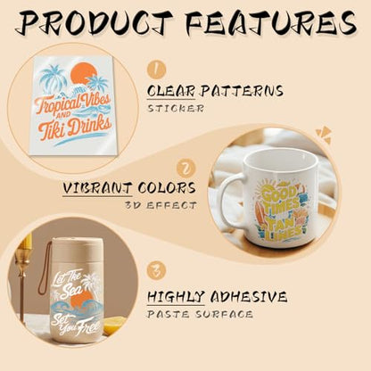 24PCS Summer Surfing UV DTF Cup Wrap Transfer Paper for Mugs, Glasses, Notebooks, Computers, Tables and Chairs, High Viscosity for DIY Creativity
