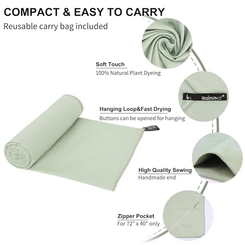 Rainleaf Microfiber Towel Quick Dry Camping & Travel & Gym Towel. Compact - color: Bean Green, size: 60.00" x 30.00"