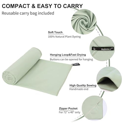 Rainleaf Microfiber Towel Quick Dry Camping & Travel & Gym Towel. Compact - color: Bean Green, size: 60.00" x 30.00"