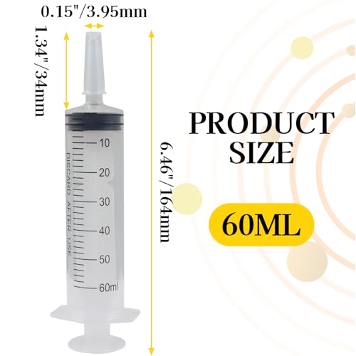 60ml Syringes Without Needle, 4 Pack Plastic Syringe with Cap for Pet Feeding, Scientific Labs, Glue, Oil & Precise Liquid Measurement - size: 60ml