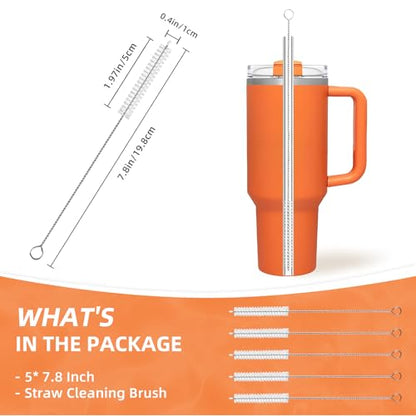 Cleaning Brushes for Reusable Drinking Straws, Set of 5, Long Wire Handle, Bottle and Straw Cleaner for Stanley Mug, Sippy Cup, Water Bottle and Tubes, Reusable and Flexible - color: white00001