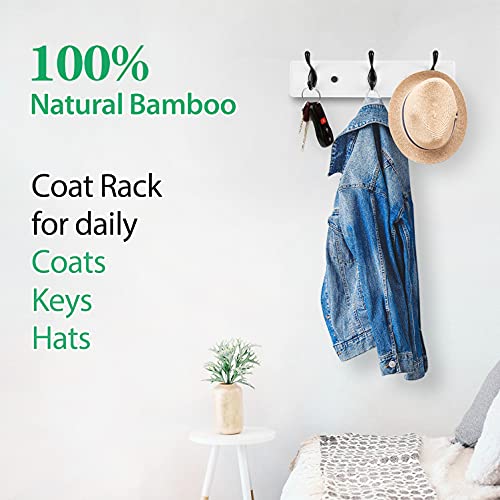 Badiano Heavy Duty Wooden Coat Rack, Black Hook White Board, 14 Inch - color: WhiteBlack, size: 3 Hooks