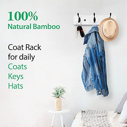 Badiano Heavy Duty Wooden Coat Rack, Black Hook White Board, 14 Inch - color: WhiteBlack, size: 3 Hooks