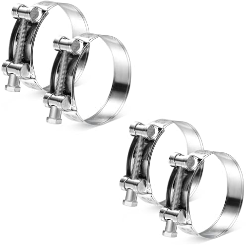 AKIHISA T-Bolt Hose Clamp,104-112mm OD Range 304 Stainless Steel Pipe Strap Clamp, Adjustable Heavy Duty Tube Clamp (4Pack, 4.09"" to 4.41"") - size: 104-112mm
