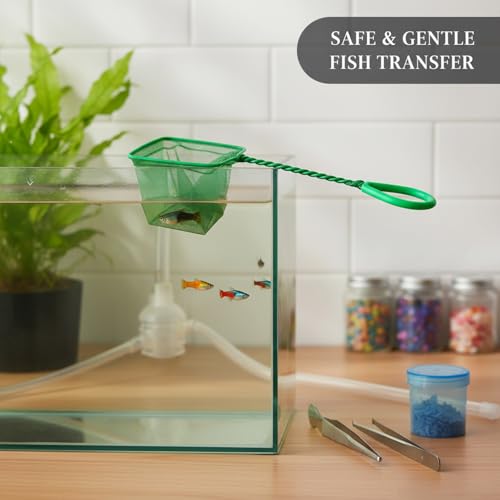 Green Square Mesh Aquarium Net for Fish Transfer and Tank Cleaning - size: 12.99 x 3.94 x 3.82"
