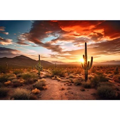 Reptile Habitat Background Sunset Desert Terrarium Background Towering Saguaro Cacti Silhouetted Against Sky Rugged Terrain Vibrant Desert Colors Landscape Tank Backdrop Vinyl 48x20in