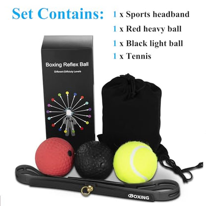Boxing Reflex Ball for Adults and Kids - React Reflex Balls on String with Headband - Improve Hand Eye Coordination, Punching Speed, Games Enhance Parent-Child Relationships,Keep fit.