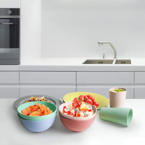 Lightweight & Unbreakable Wheat Straw Bowl - Noodle Fruit Soup Bowl Rice Bowls Dishwasher Microwave Safe Cereal Bowl sets 4pcs
