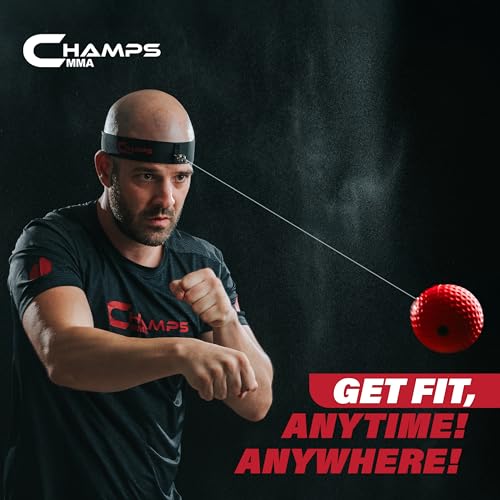 Champs MMA Boxing Reflex Ball Training Bundle with Punch Counter App – Advanced Reflex Ball + 2-Headband Set with Weighted Balls & Spare Strings | Speed, Agility & Hand-Eye Coordination Training