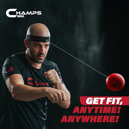 Champs MMA Boxing Reflex Ball Training Bundle with Punch Counter App – Advanced Reflex Ball + 2-Headband Set with Weighted Balls & Spare Strings | Speed, Agility & Hand-Eye Coordination Training