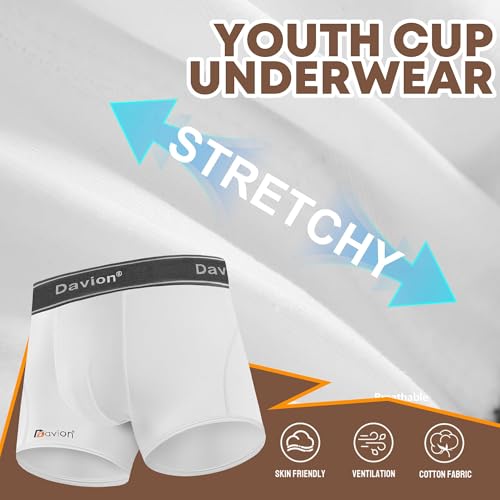 Davion 2-Pack Baseball Cup Youth Boys Underwear with kids Soft Athletic Cup - color: White-2pack, size: X-Small