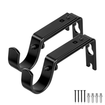 Heavy Duty Wall Mount Brackets - Adjustable Iron Curtain Rod Holders for 1" Rods, Complete Hardware Kit with Screws & Anchors (2 Pack)