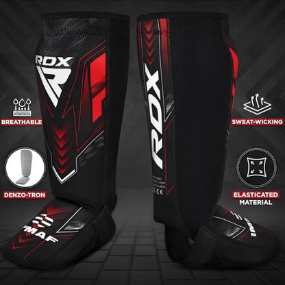 RDX IMMAF Approved Shin Guards, Competition Level Neoprene Shin Pads for Sparring and Grappling, MMA Kickboxing, Professional Shin Insteps Protection, Men Women - color: Red, size: Medium