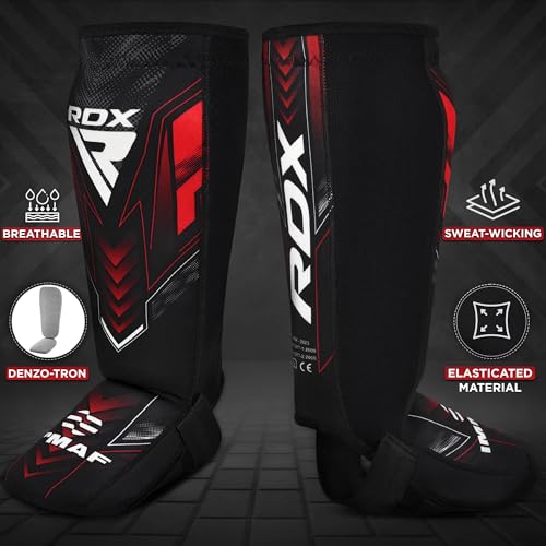 RDX IMMAF Approved Shin Guards, Competition Level Neoprene Shin Pads for Sparring and Grappling, MMA Kickboxing, Professional Shin Insteps Protection, Men Women - color: Red, size: Medium