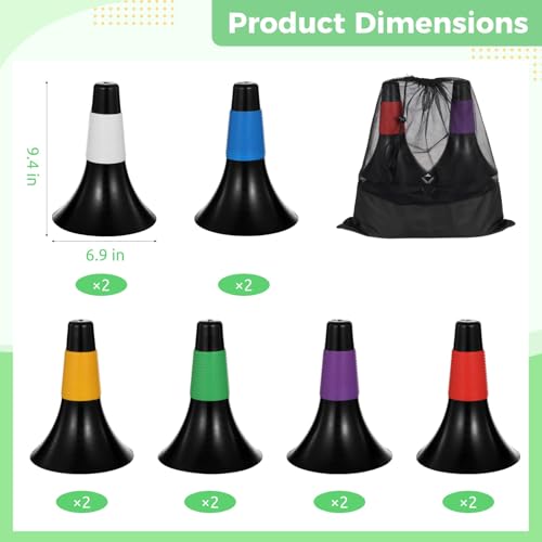 12 Pcs Basketball Cones for Training, 9.4" Cones for Sports Training with Carry Mesh Bag, Agility Cones, Stackable Marker Cones for Football Basketball Speed Grab Drills, Dog Training