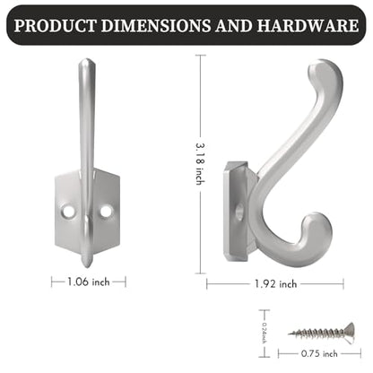 CBWLWJ 16 Pack Heavy Duty Metal Wall Hooks for Hanging, Wall Mounted Coat Hooks for Living Room, Bathroom, Kitchen – Hang Coat, Bag, Scarf, Towel, Hat, Key, Cup (Silver) - color: Silver