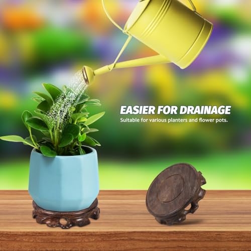 KALLORY Wooden Plant Stand Small round Planter Tray Decorative Vase Display Pedestal Blackwood Base 9.8cm Diameter 2.5cm Height for Indoor Aquarium and Bonsai
