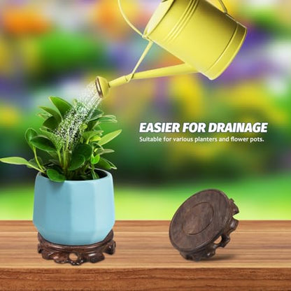 KALLORY Wooden Plant Stand Small round Planter Tray Decorative Vase Display Pedestal Blackwood Base 9.8cm Diameter 2.5cm Height for Indoor Aquarium and Bonsai