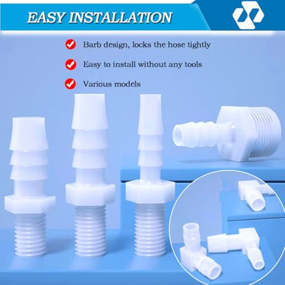 75 Pcs 25-Size Plastic Hose Barb Fittings Assortment, Barb + NPT Male Thread Adapter Fittings, 90 Degree Elbow L Fitting, Barb Reducer, Plastic Joint Splicer and Union Adapters for Fuel, Gas, Liquid.