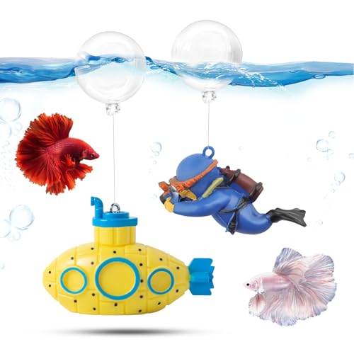 2.1 in Mini Floating Submarine Fish Tank Decoration Set，Cute Retro Submarine Set and Floating Diver,Aquarium Decorations Resinous Betta Fish Tank Accessories - color: Yellow